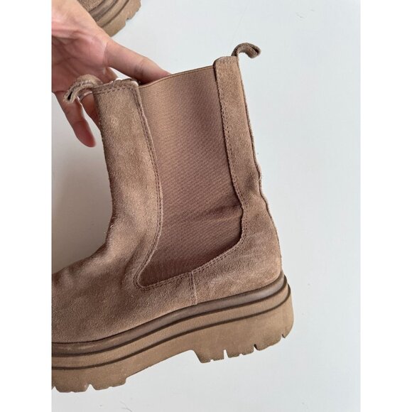 ZARA Brown Suede Leather Lug Sole Platform Ankle Chelsea Boots, Size 36 - Picture 6 of 16